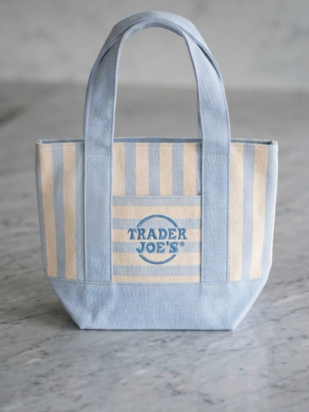 NWT - Trader Joe's Striped Mini Canvas Tote - Blue